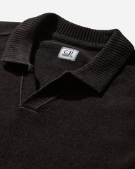 Men's Chenille Cotton Polo Lens Sweater Black