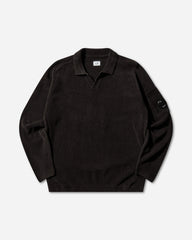 Men's Chenille Cotton Polo Lens Sweater Black