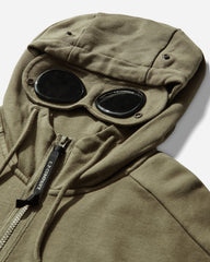 Men's Diagonal Raised Fleece Goggle Zipped Hoodie Dried Herb
