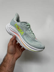 HOKA CLIFTON 10 SEA GLASS NEON FLAME WOMEN’S
