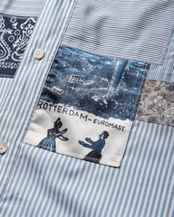 Men's Patchwork Shortsleeve Shirt White / Sax Blue