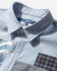 Men's Patchwork Shortsleeve Shirt White / Sax Blue