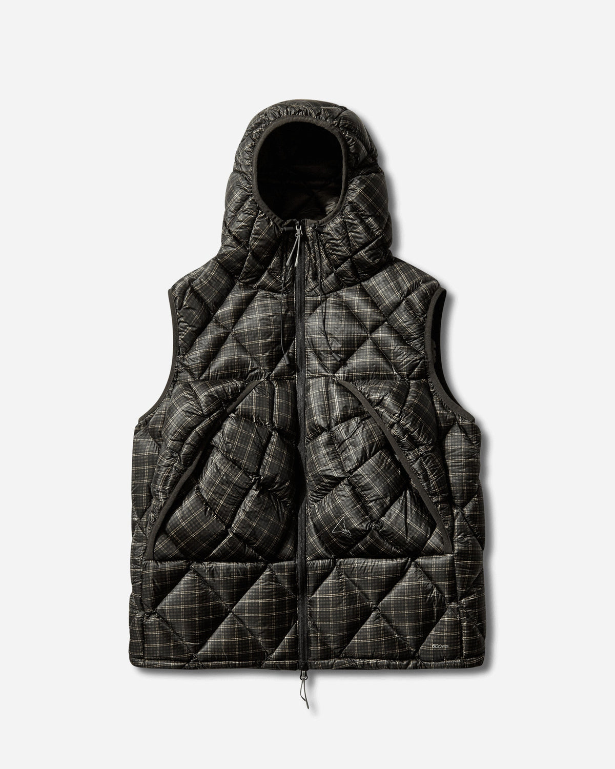 Men's Nuna 600 Fill Power Printed Check Hooded Down Vest Anthracite