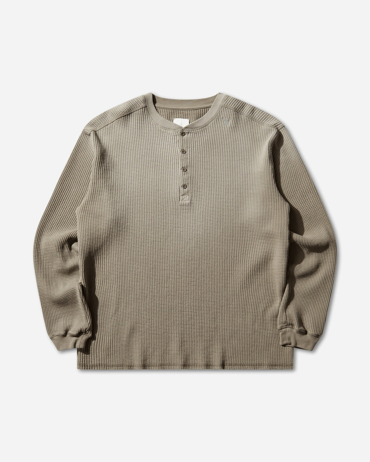 Men's Bee Sun Faded Organic Waffle Serafino Long Sleeve Top Grey / Green