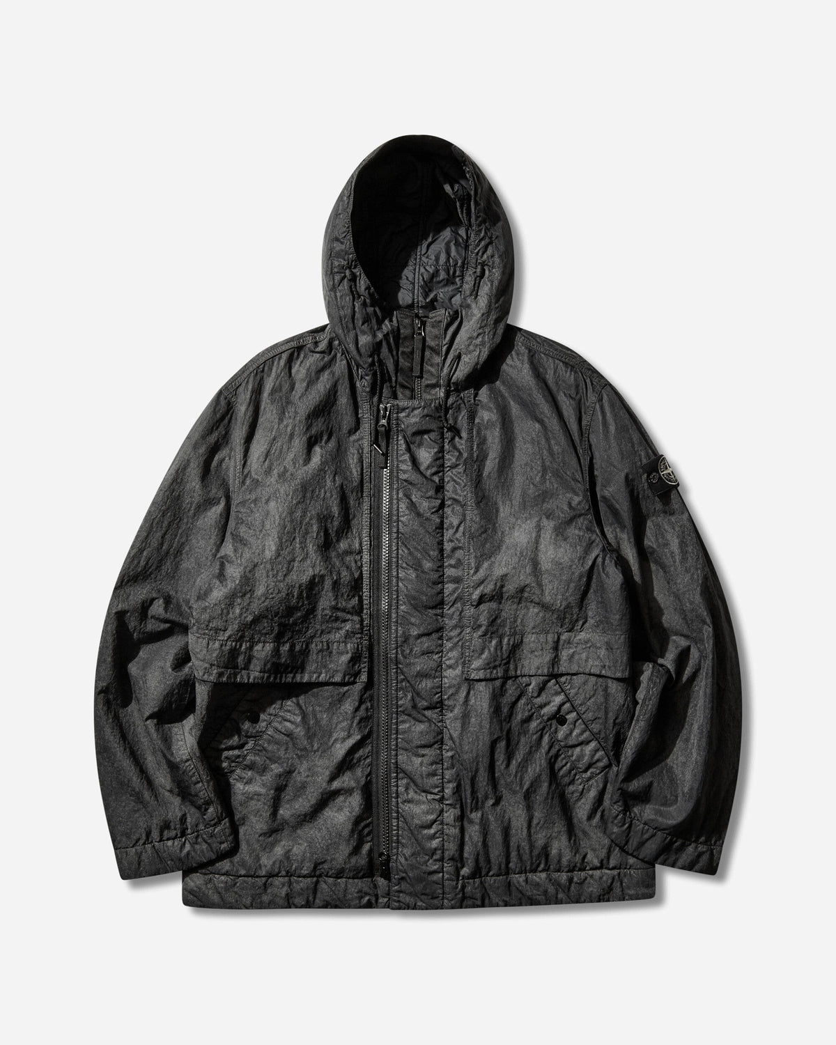 Men's Dense Nylon-TC Hand Sprayed Reflective Hooded Jacket Black
